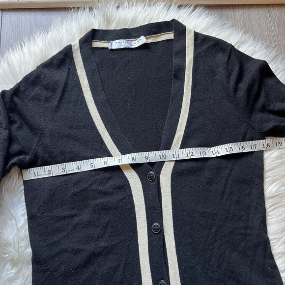 Trina Turk Cardigan Cashmere Silk Wool Black/cream Striped Pockets Sweater Sz M - Picture 4 of 9